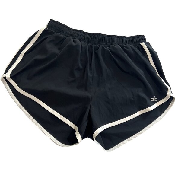 ALO Yoga Ivy League Dolphin Shorts in Black White - Picture 1 of 4